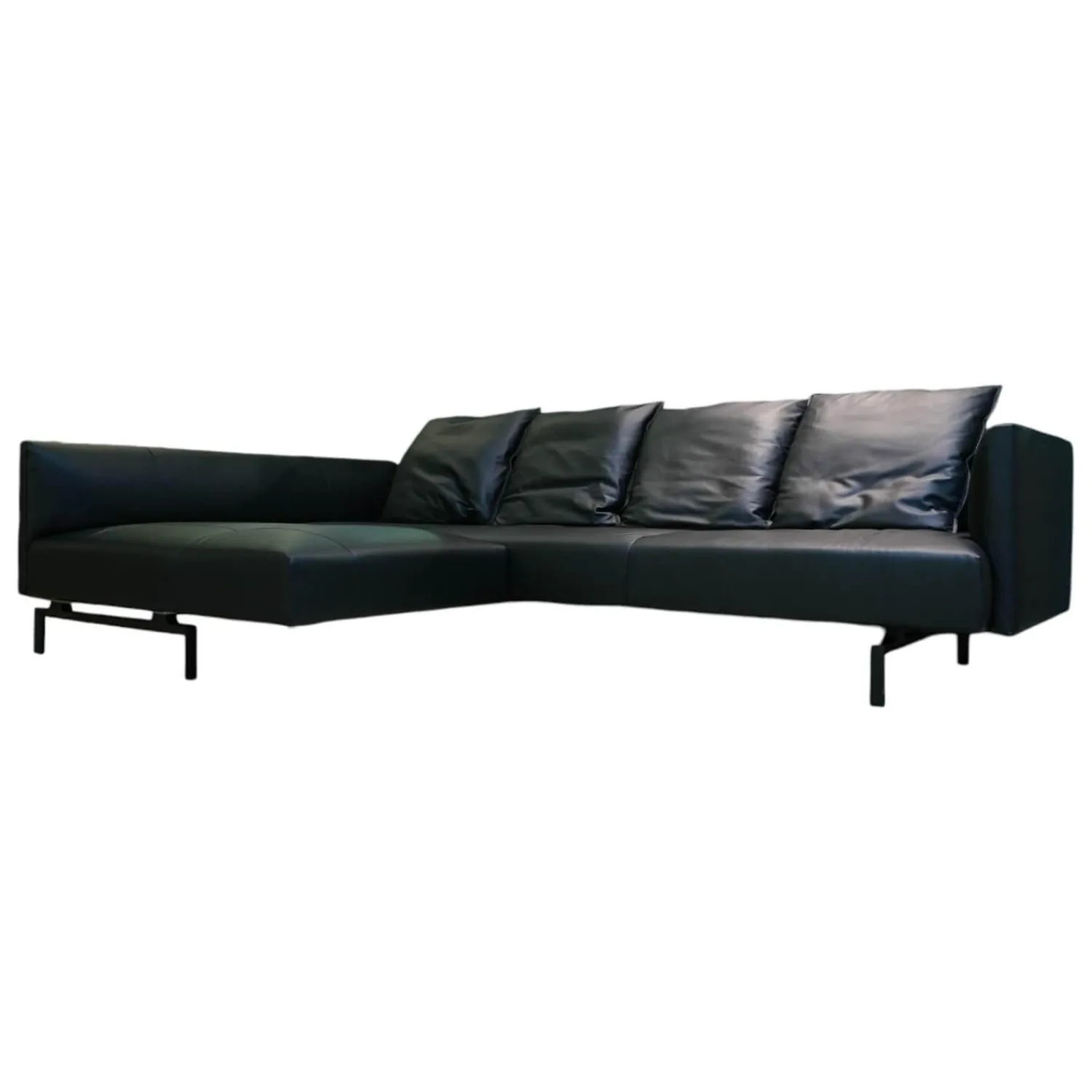 Walter Knoll Ecksofas|Sofaecke Muud C21 Leder Ascot Black Schwarz Kufen Matt Pulverbeschichtet Schwarz
