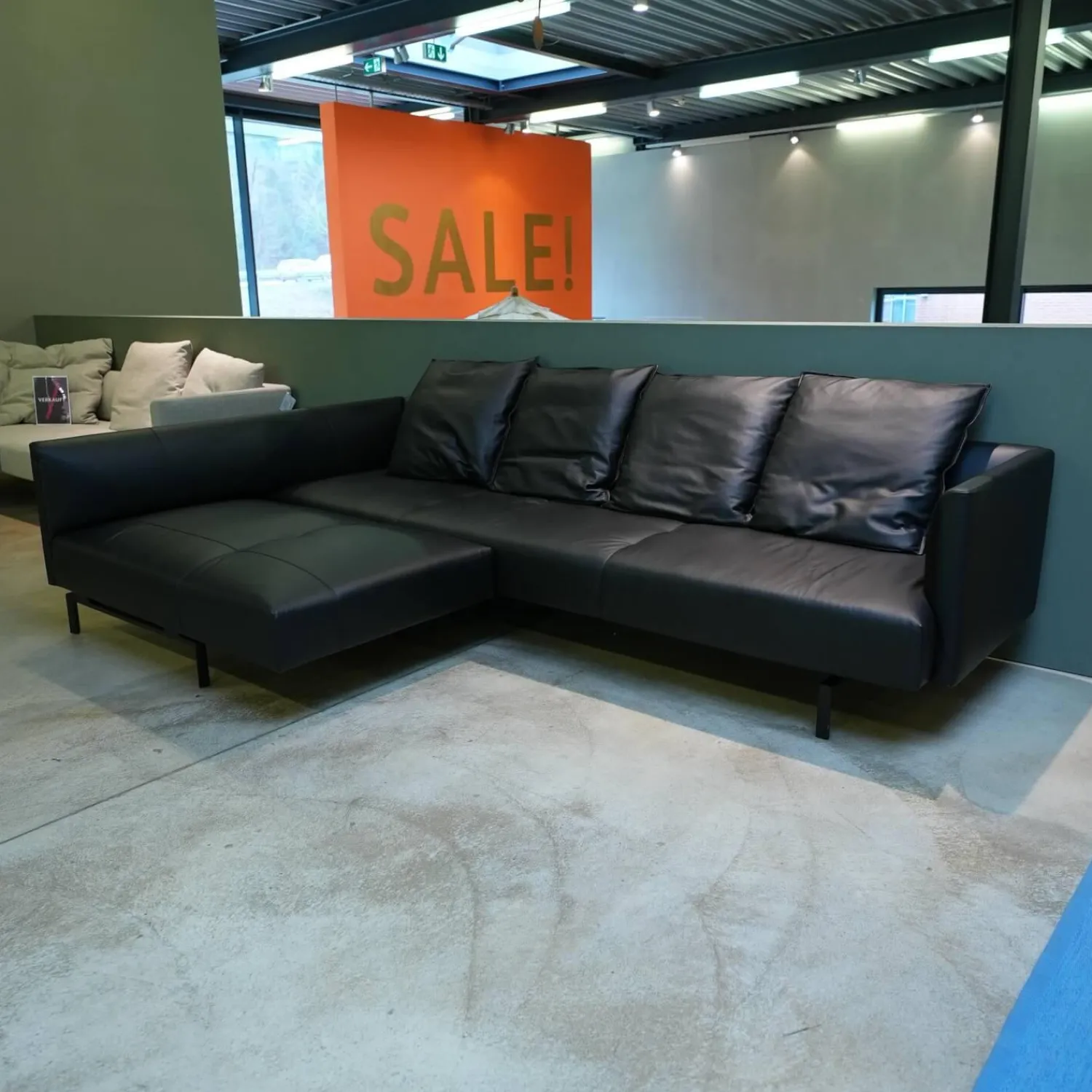 Walter Knoll Ecksofas|Sofaecke Muud C21 Leder Ascot Black Schwarz Kufen Matt Pulverbeschichtet Schwarz