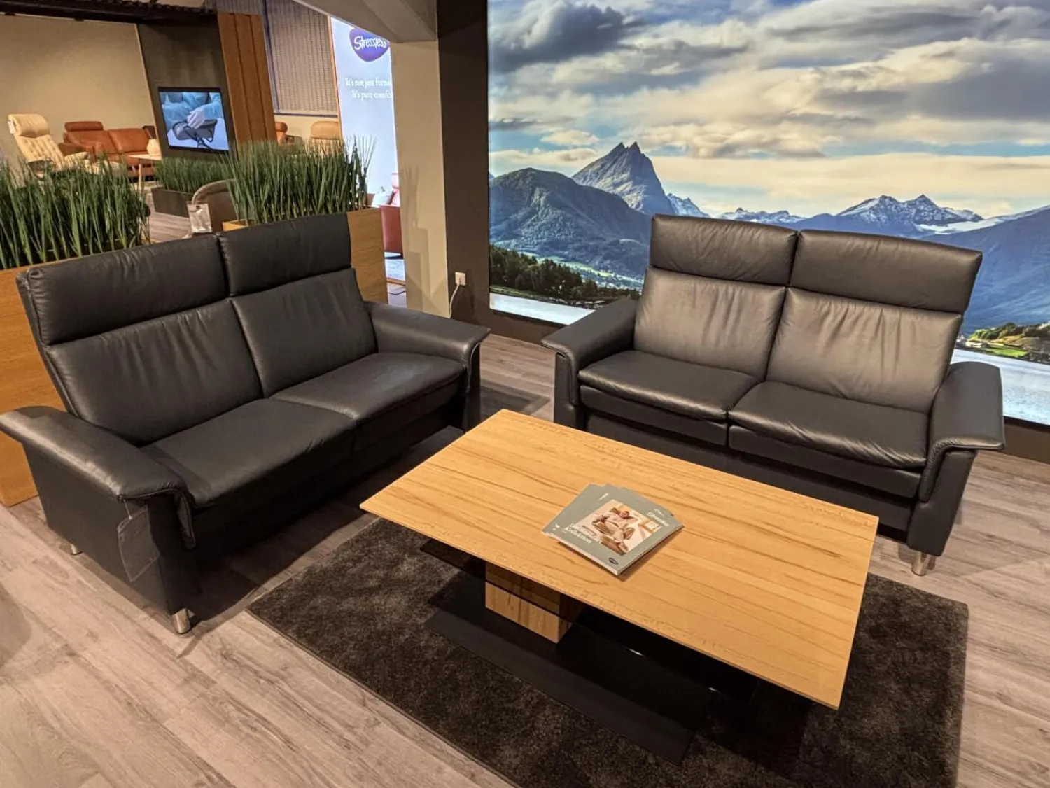 Stressless Polstergruppen|Sofagruppe Aurora Hoch Leder Paloma 094 Shadow Blue 31 Schwarz Blau Fuß 010 Stahl Poliertes Metall