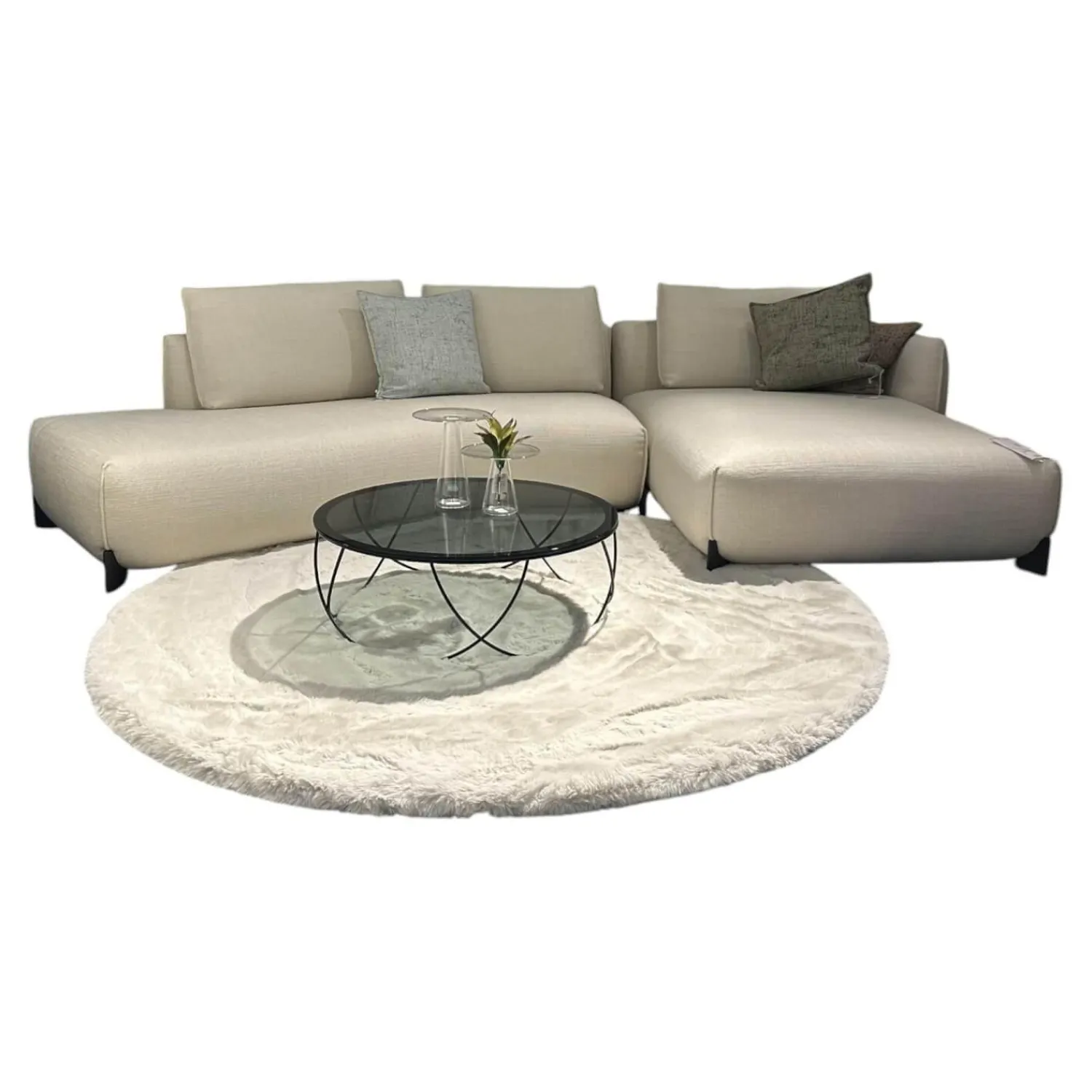 Leolux Ecksofas|Sofakombination Naila Stoff Essential 26 Egret Beige Fuß Eiche Night Matt