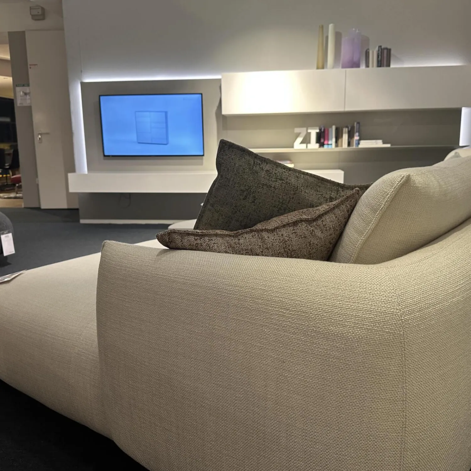Leolux Ecksofas|Sofakombination Naila Stoff Essential 26 Egret Beige Fuß Eiche Night Matt