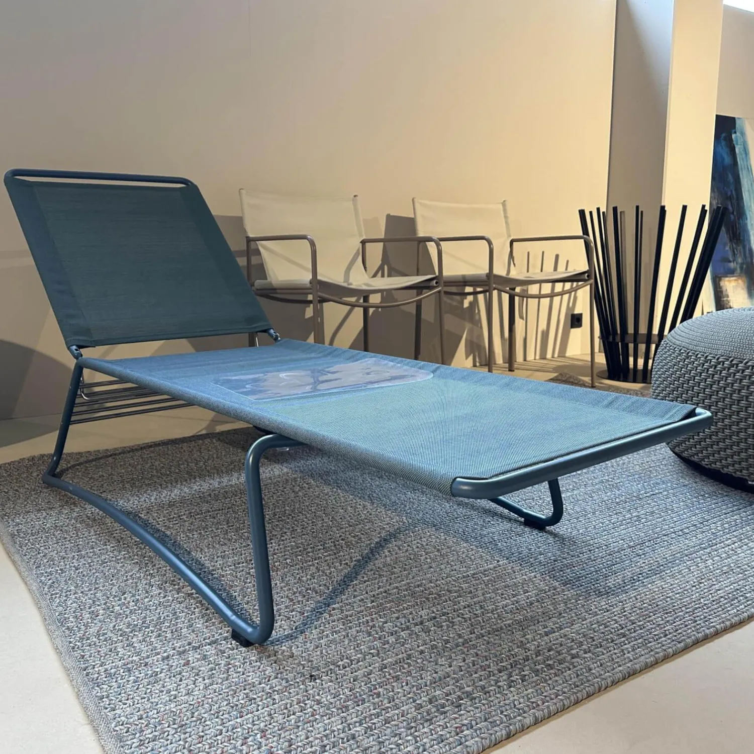 Weishäupl Gartenliegen|Sonnenliege Balcony Bespannung Batyline Eden Grünblau Meliert Gestell Edelstahl Rauchblau Pulverbeschichtet