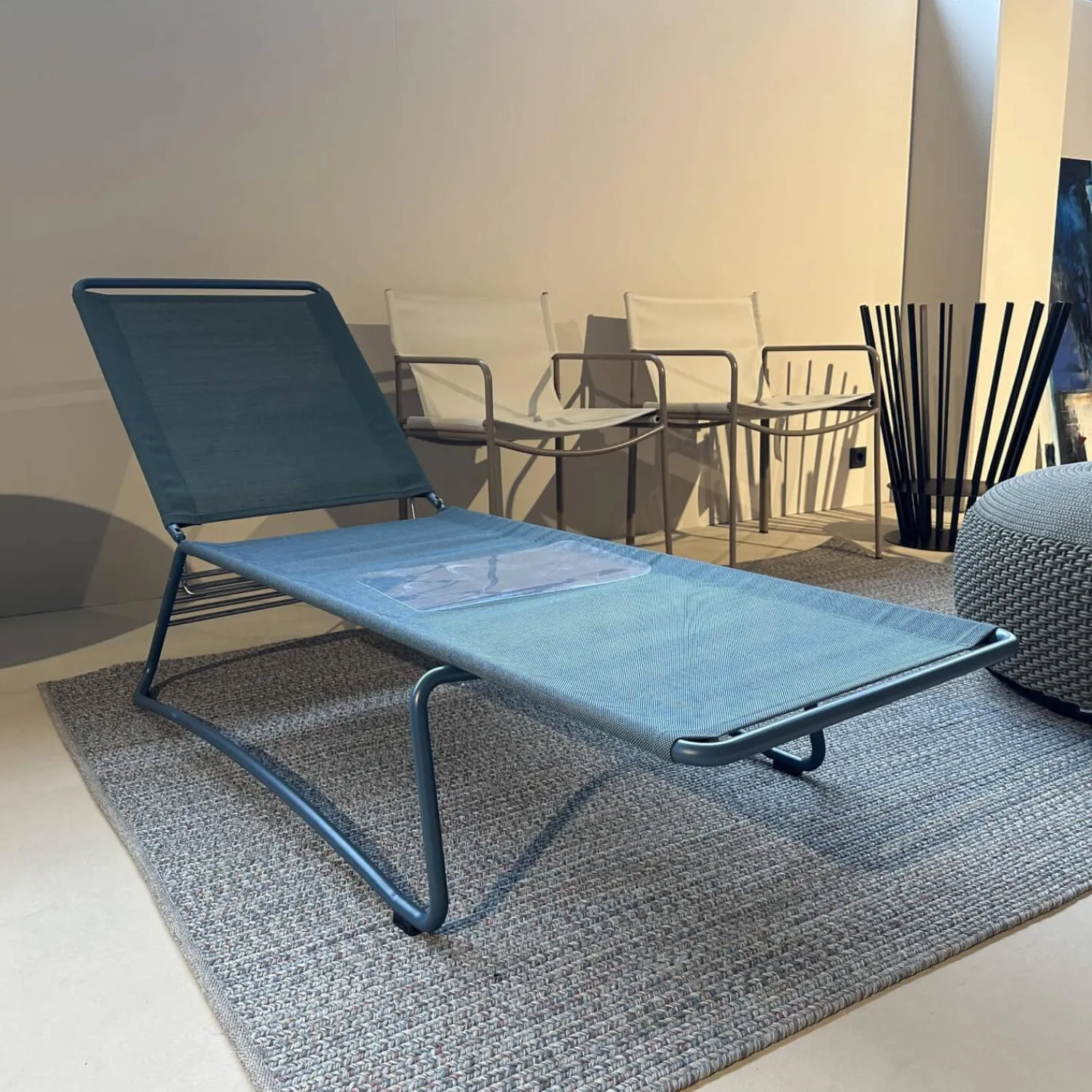 Weishäupl Gartenliegen|Sonnenliege Balcony Bespannung Batyline Eden Grünblau Meliert Gestell Edelstahl Rauchblau Pulverbeschichtet