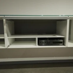 Montana Wohnwände & Tv-Lowboards|Sound Unit Lack Matt Weiß Frontfarbe Fjord Mit Abdeckplatte Glas