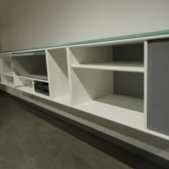 Montana Wohnwände & Tv-Lowboards|Sound Unit Lack Matt Weiß Frontfarbe Fjord Mit Abdeckplatte Glas