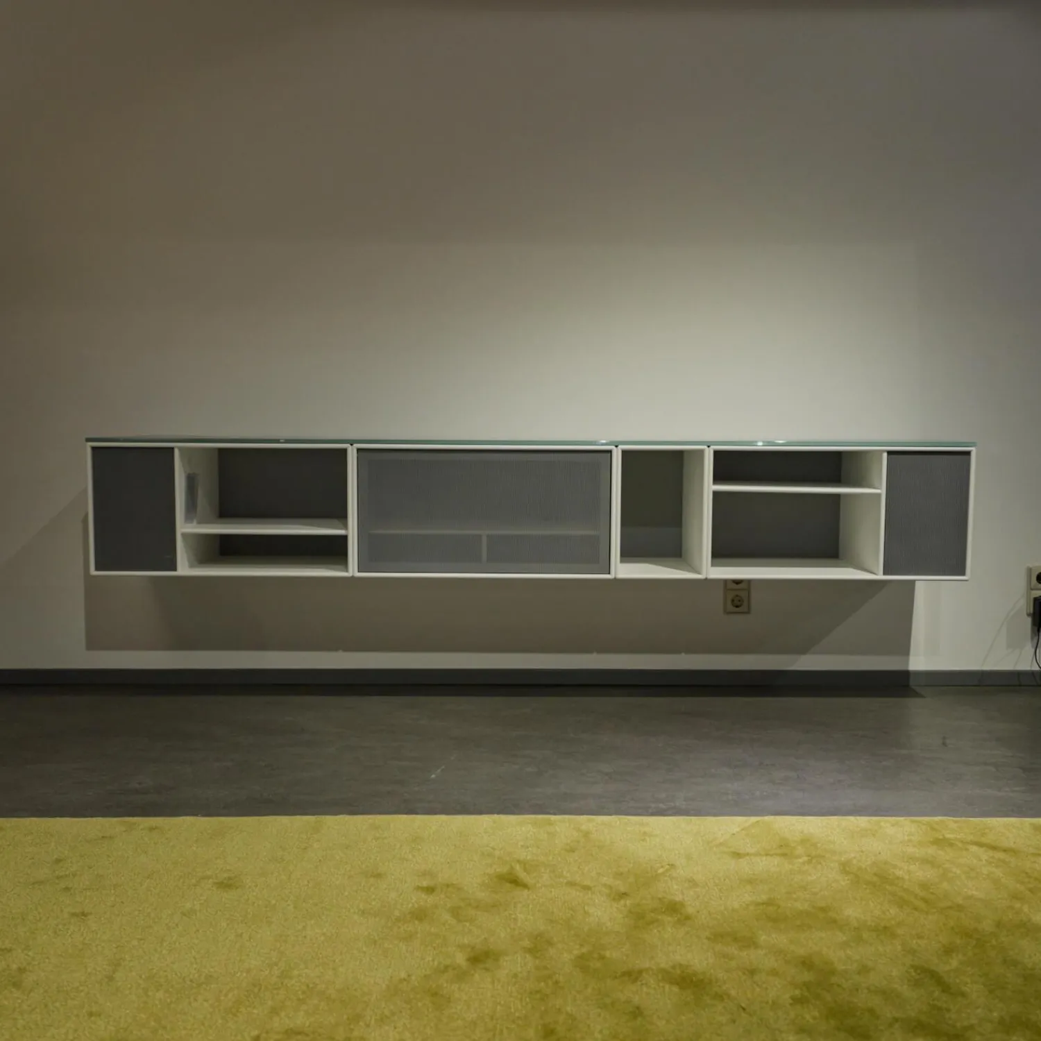 Montana Wohnwände & Tv-Lowboards|Sound Unit Lack Matt Weiß Frontfarbe Fjord Mit Abdeckplatte Glas