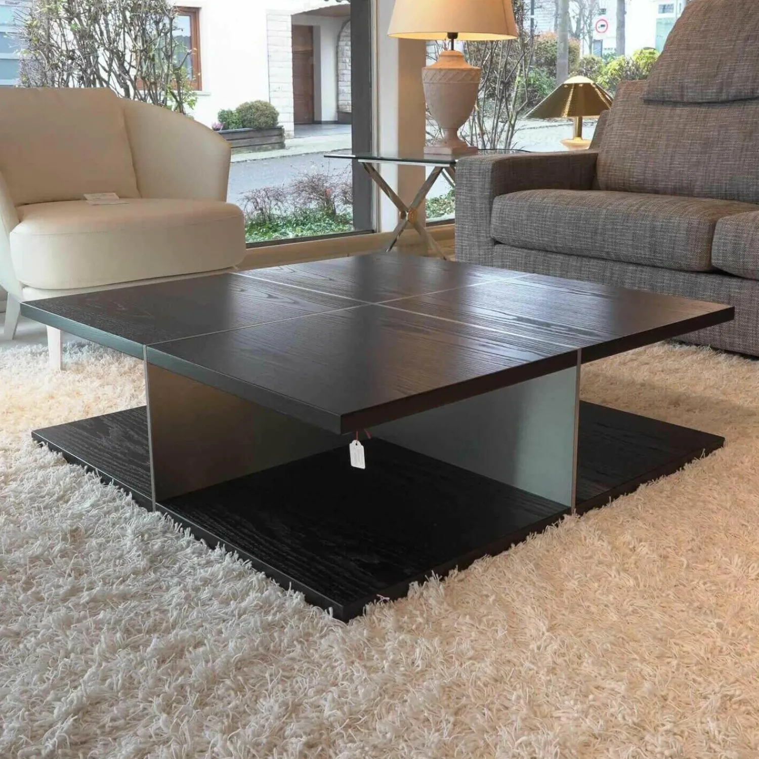 Bielefelder Werkstätten Couchtische|Square Couchtisch Esche Wengefarbig Gestell Metalloptik