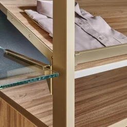 Cabinet Regale|Stangensystem Atrio Alu Goldfarbig Holzdekor Wallnuss