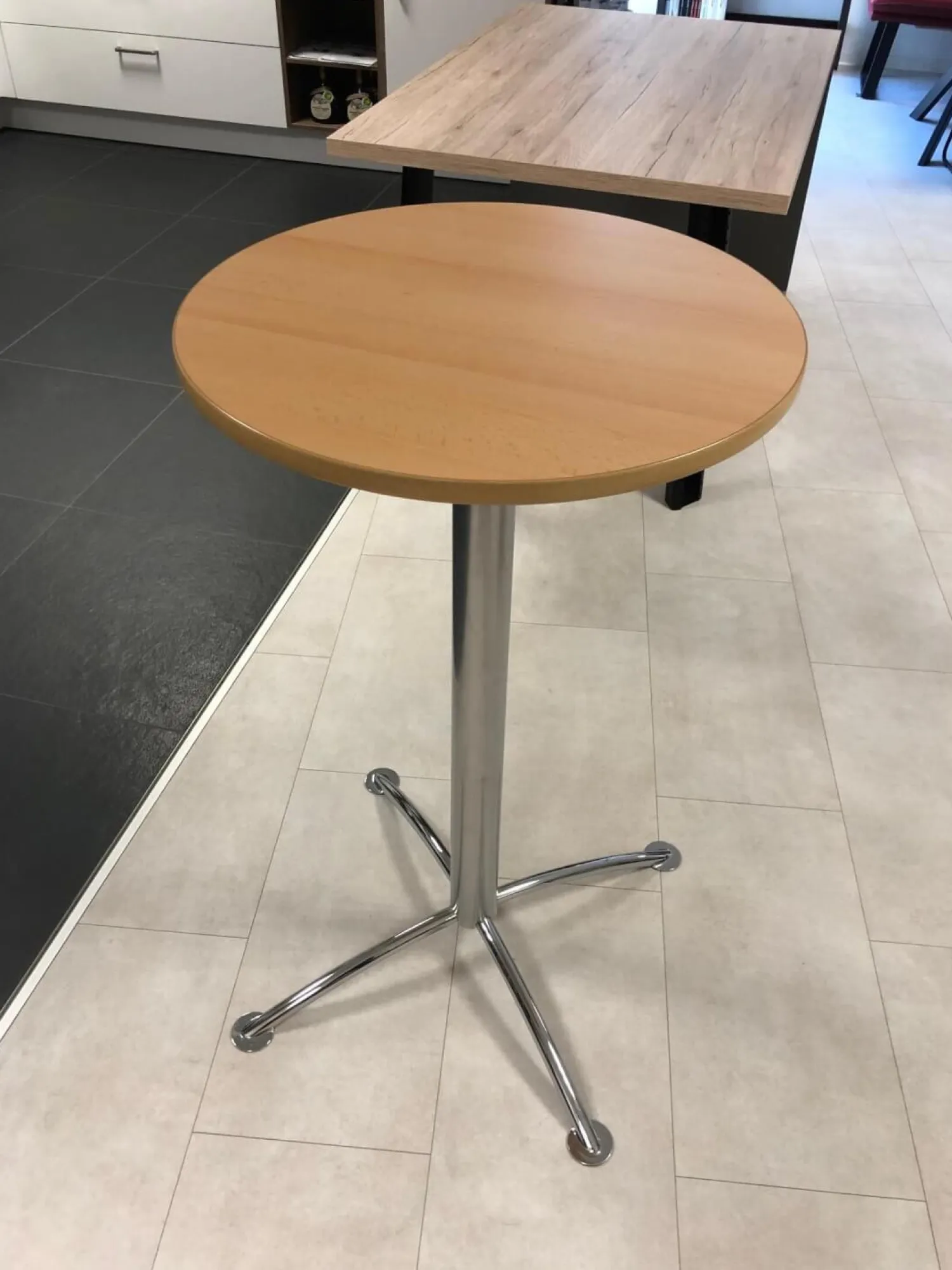 Mayer Beistelltische|Stehtisch Modell 3598+3405 Buche Dekor Gestell Verchromt