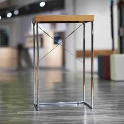 Rolf Benz Esstische|Stehtisch Nussbaum Furniert Gestell Stahl Hochglanz Verchromt