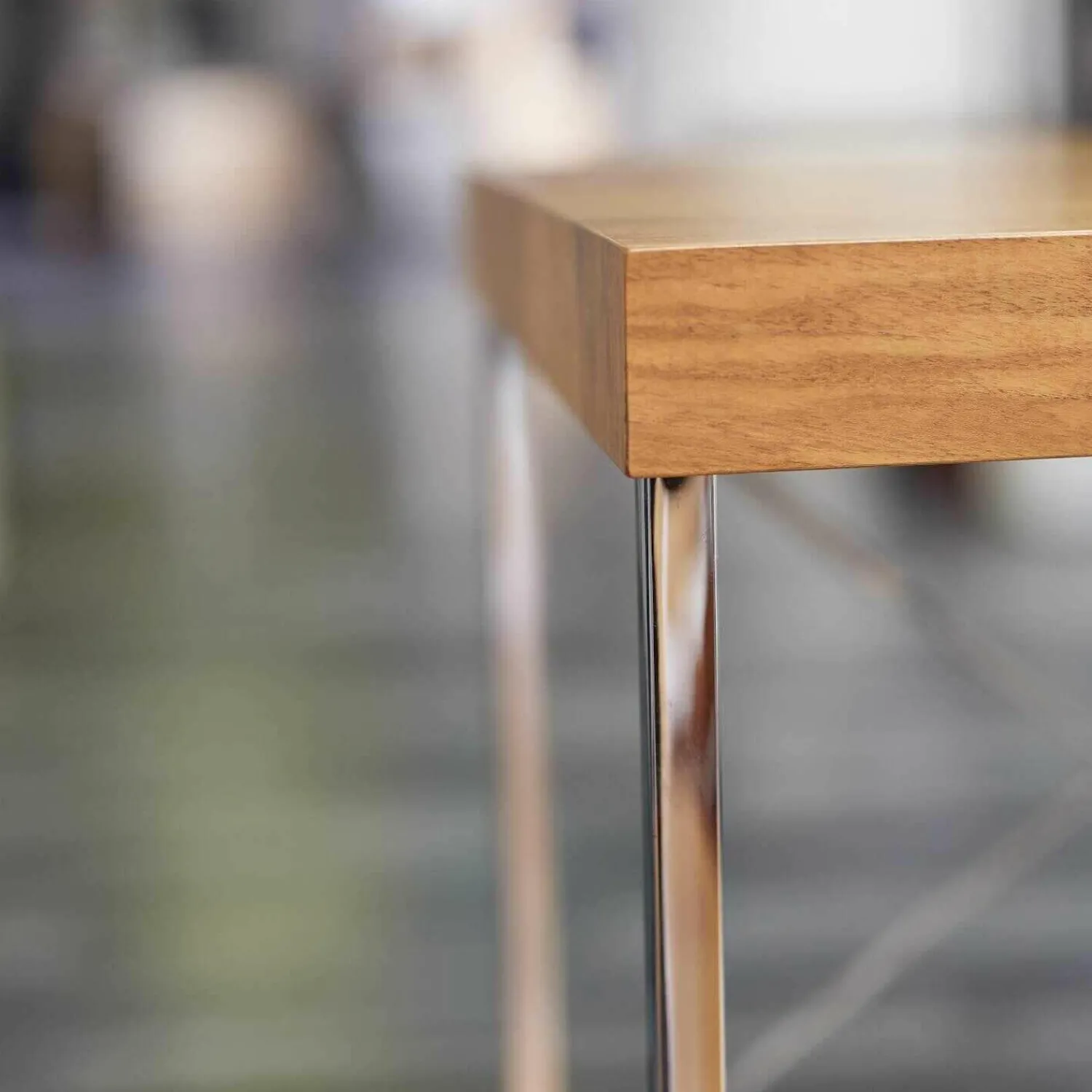 Rolf Benz Esstische|Stehtisch Nussbaum Furniert Gestell Stahl Hochglanz Verchromt