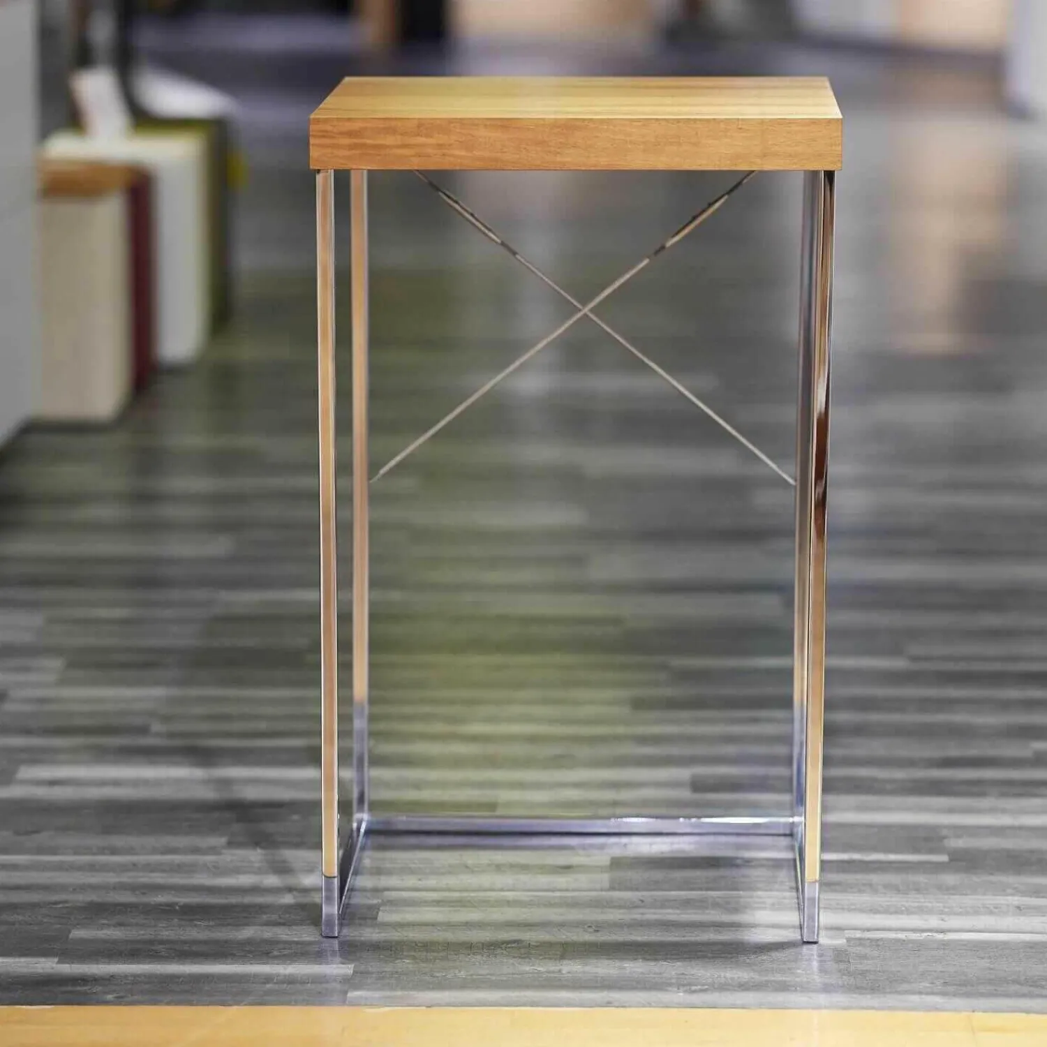 Rolf Benz Esstische|Stehtisch Nussbaum Furniert Gestell Stahl Hochglanz Verchromt