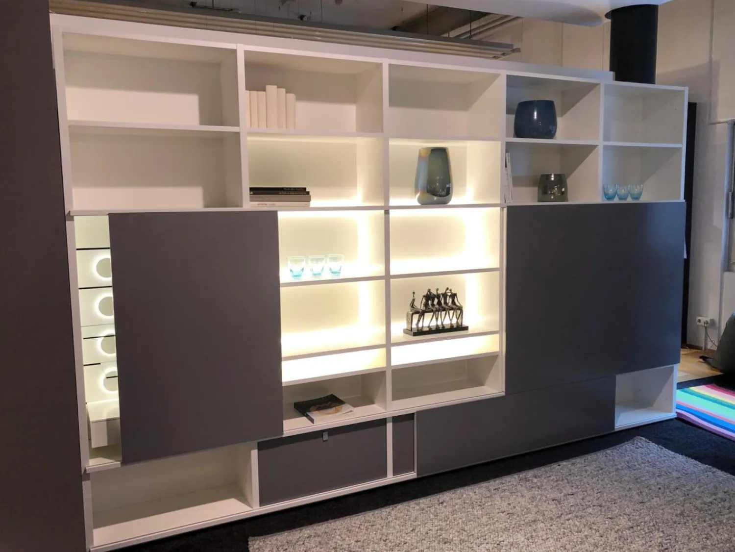 Interlübke Wohnwände & Tv-Lowboards|Studimo Wohnwand Lack Matt Nebel Weiß mit Bar-Element und TV-Feld