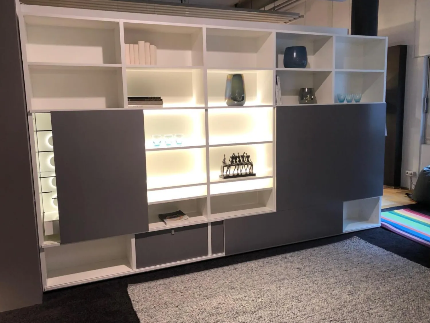 Interlübke Wohnwände & Tv-Lowboards|Studimo Wohnwand Lack Matt Nebel Weiß mit Bar-Element und TV-Feld