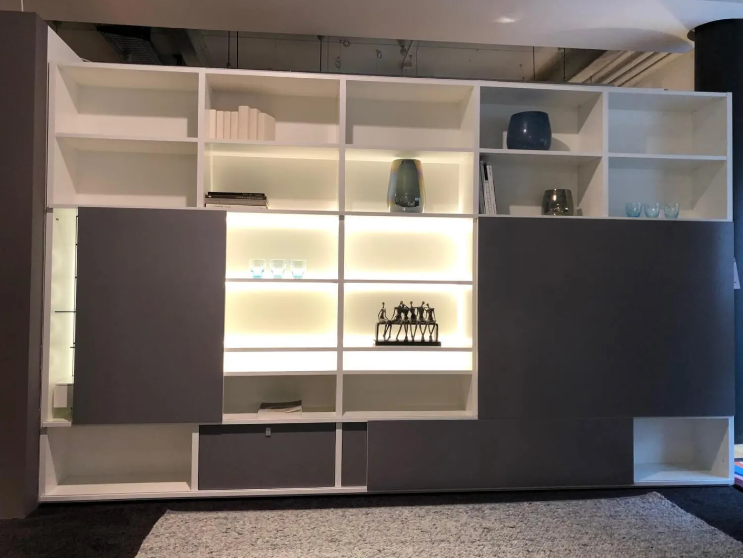 Interlübke Wohnwände & Tv-Lowboards|Studimo Wohnwand Lack Matt Nebel Weiß mit Bar-Element und TV-Feld