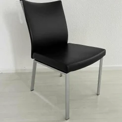 Draenert Einzelstühle|Stuhl 2010 Linus Bezug Leder Nummer 89001 Schwarz Gestell Rechteckrohr Hochglanz Chrom