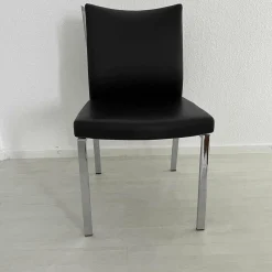 Draenert Einzelstühle|Stuhl 2010 Linus Bezug Leder Nummer 89001 Schwarz Gestell Rechteckrohr Hochglanz Chrom