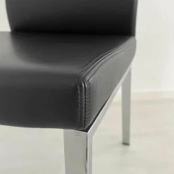 Draenert Einzelstühle|Stuhl 2010 Linus Bezug Leder Nummer 89001 Schwarz Gestell Rechteckrohr Hochglanz Chrom