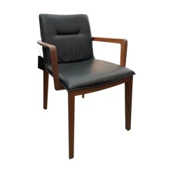 Conde House Einzelstühle|Stuhl Challenge 2911 Leder Schwarz Gestell Nussbaum Massiv