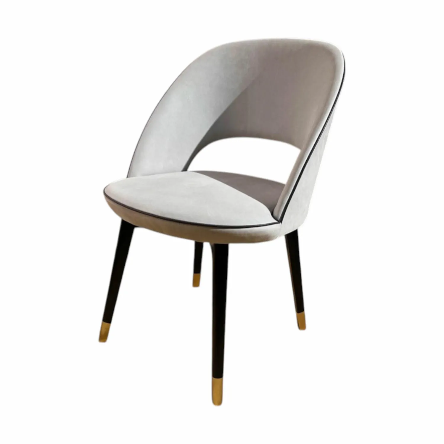 Baxter Einzelstühle|Stuhl Colette Leder Kashmir Nuage Hellgrau Gestell Buche Wenge Schwarz Gebeizt Füße Messing