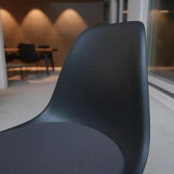 Vitra Einzelstühle|Stuhl Eames Plastic Side Chair DSR Stoff Hopsak Dunkelgrau Drahtgestell Basic Dark