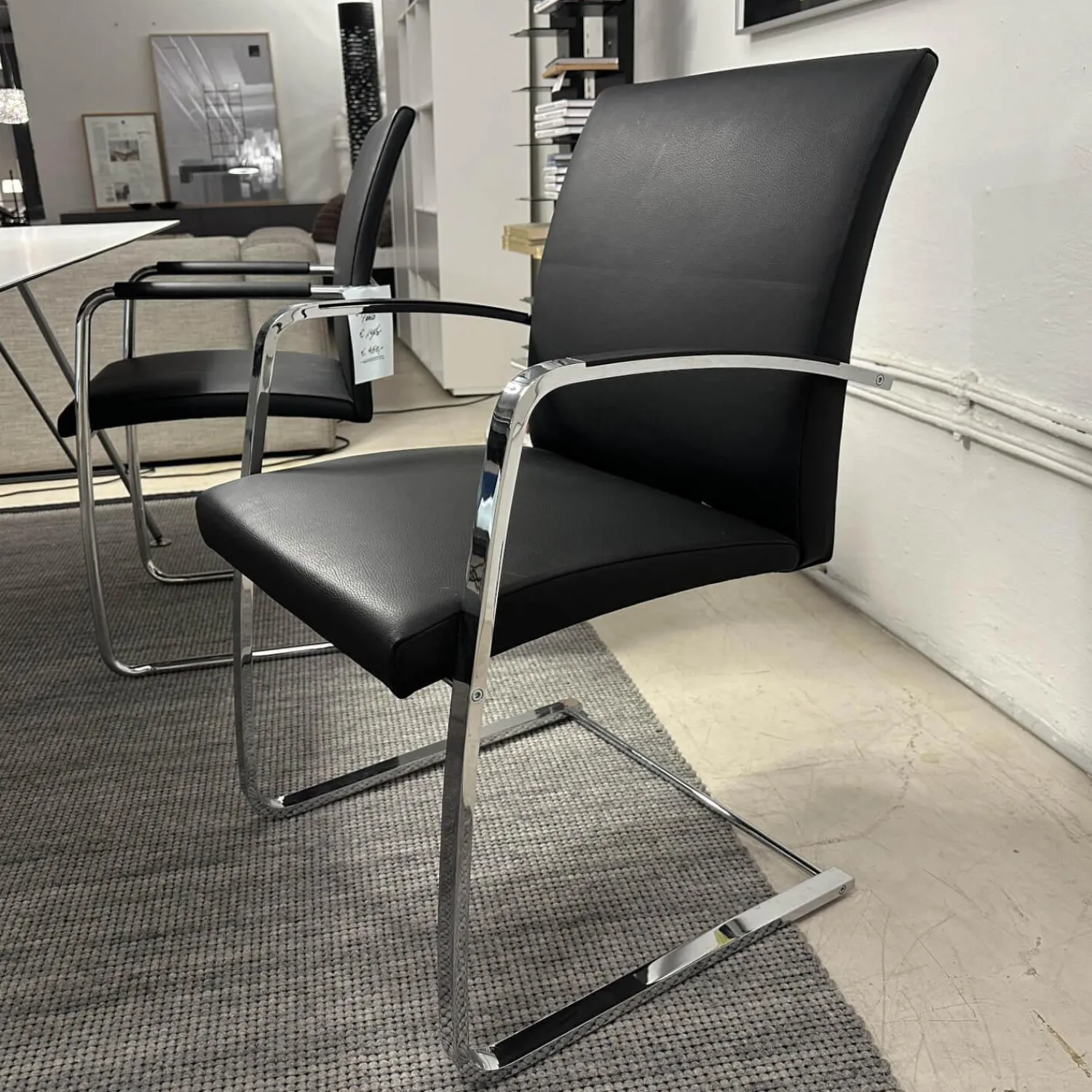 Spiegels Einzelstühle|Stuhl Freischwinger Paco Leder Schwarz Nappa