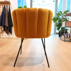 KFF Einzelstühle|Stuhl Gaia Bezug Sitz Leder Sauvage Anthrazit Rücken Stoff Seven Ocre Gelb Metallgestell Struktur Schwarz