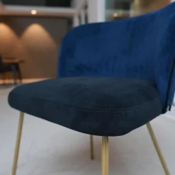 KFF Einzelstühle|Stuhl Gaia Line V1 Sitz Stoff Seven Onyx 169 Rücken Stoff Seven Navi 46 Gestell Messing