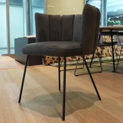 KFF Einzelstühle|Stuhl Gaia Sitz Leder Siena Schwarz Anthrazit Rücken Stoff Lisboa 01 Grau Metallgestell Schwarz