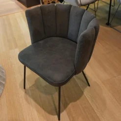 KFF Einzelstühle|Stuhl Gaia Sitz Leder Siena Schwarz Anthrazit Rücken Stoff Lisboa 01 Grau Metallgestell Schwarz