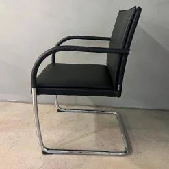 Walter Knoll Einzelstühle|Stuhl George 1567 Leder Select 40 Schwarz Gestell Rundrohrstahl Hochglanz Verchromt