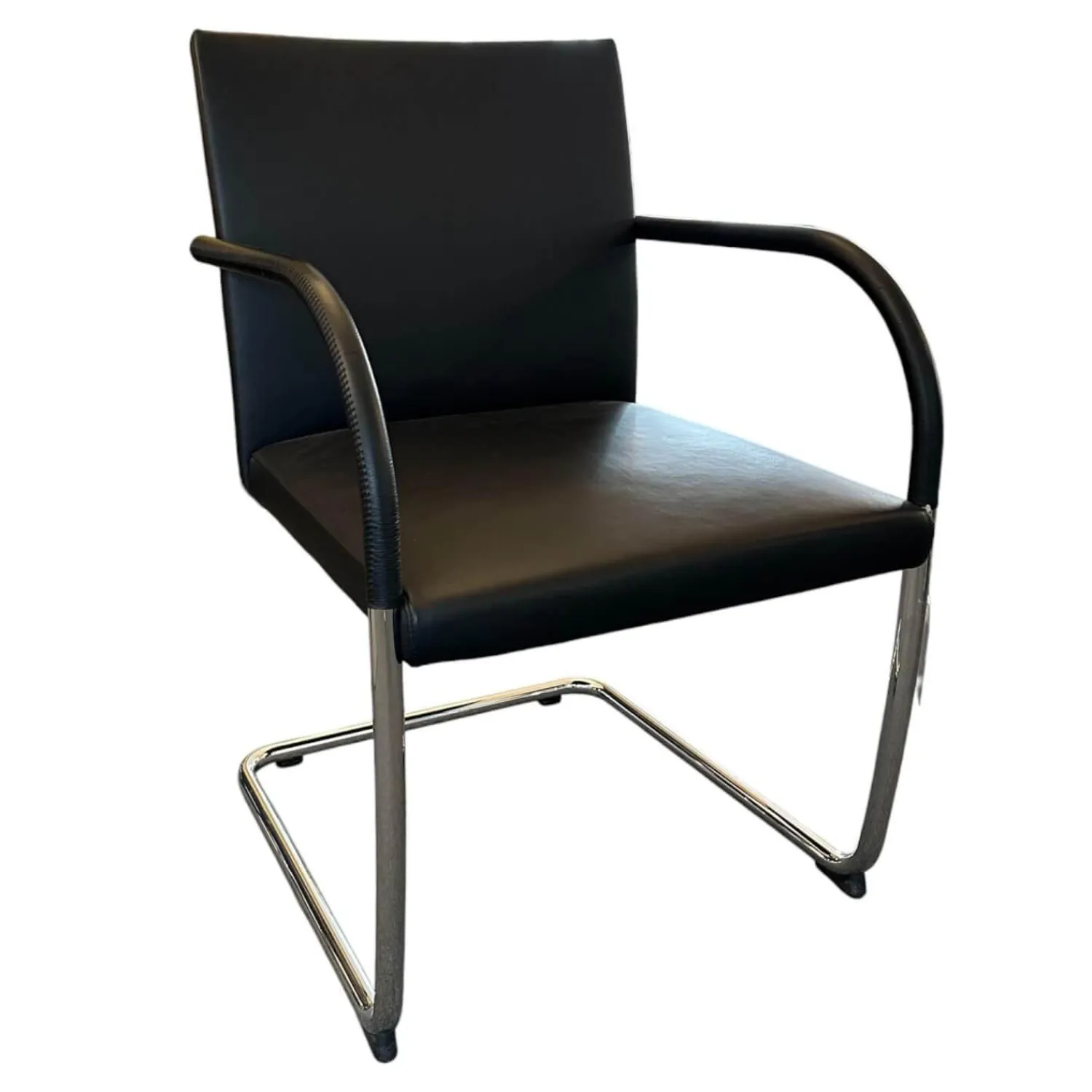 Walter Knoll Einzelstühle|Stuhl George Leder Schwarz Gestell Chrom Silber