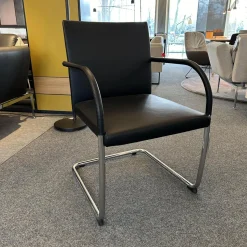 Walter Knoll Einzelstühle|Stuhl George Leder Schwarz Gestell Chrom Silber
