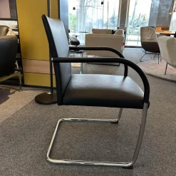 Walter Knoll Einzelstühle|Stuhl George Leder Schwarz Gestell Chrom Silber