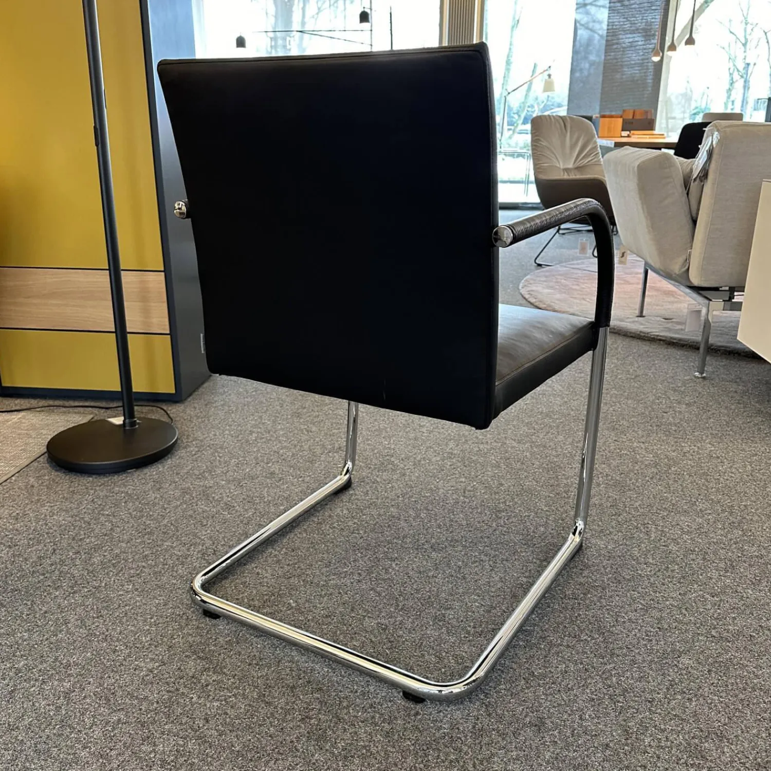 Walter Knoll Einzelstühle|Stuhl George Leder Schwarz Gestell Chrom Silber