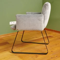 Bielefelder Werkstätten Einzelstühle|Stuhl Heaven Dining Mit Armlehnen Stoff City Velvet Reloaded Grau Kufe Metall Schwarz