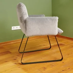 Bielefelder Werkstätten Einzelstühle|Stuhl Heaven Dining Mit Armlehnen Stoff City Velvet Reloaded Grau Kufe Metall Schwarz