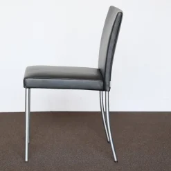Walter Knoll Einzelstühle|Stuhl Jason Lite 1700 Bezug Leder Select 1300 Schwarz Stahlgestell Velourmatt