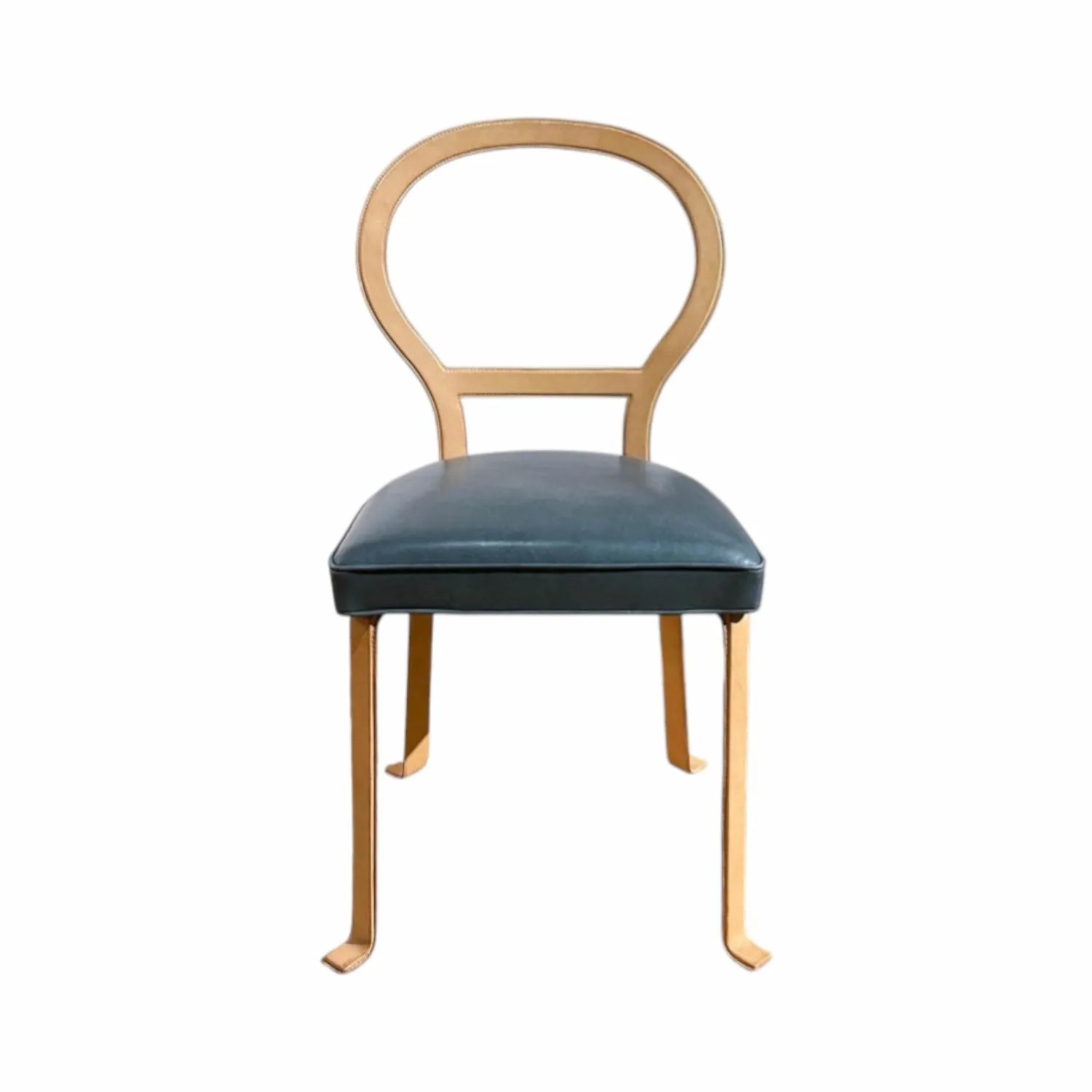 Baxter Einzelstühle|Stuhl Limetta Leder Polish Grove Graublau Gestell Metall Mit Leder Natur Creme Bezogen