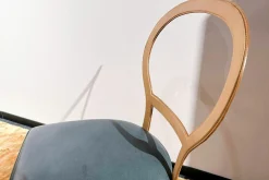 Baxter Einzelstühle|Stuhl Limetta Leder Polish Grove Graublau Gestell Metall Mit Leder Natur Creme Bezogen