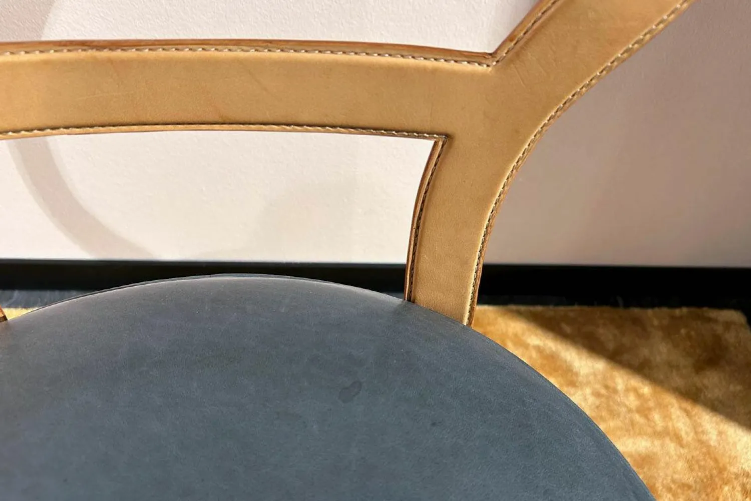 Baxter Einzelstühle|Stuhl Limetta Leder Polish Grove Graublau Gestell Metall Mit Leder Natur Creme Bezogen