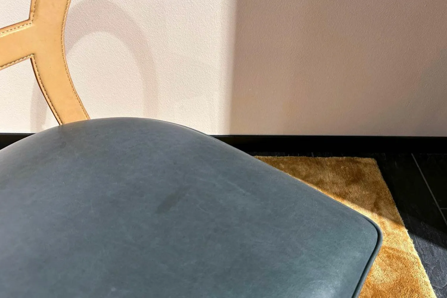 Baxter Einzelstühle|Stuhl Limetta Leder Polish Grove Graublau Gestell Metall Mit Leder Natur Creme Bezogen