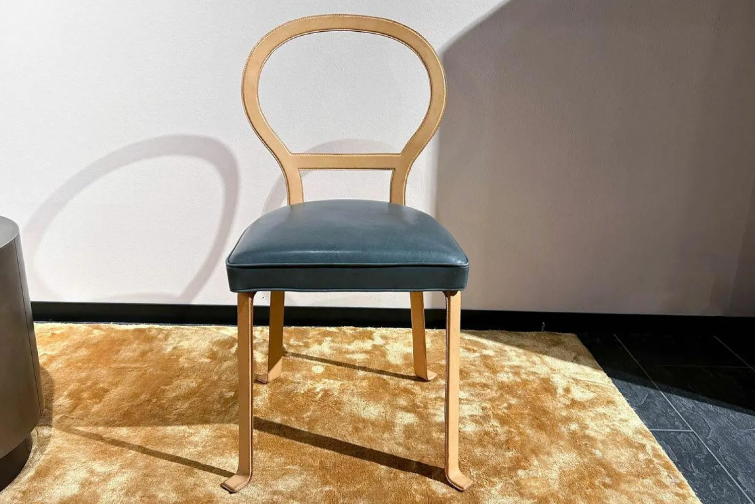 Baxter Einzelstühle|Stuhl Limetta Leder Polish Grove Graublau Gestell Metall Mit Leder Natur Creme Bezogen