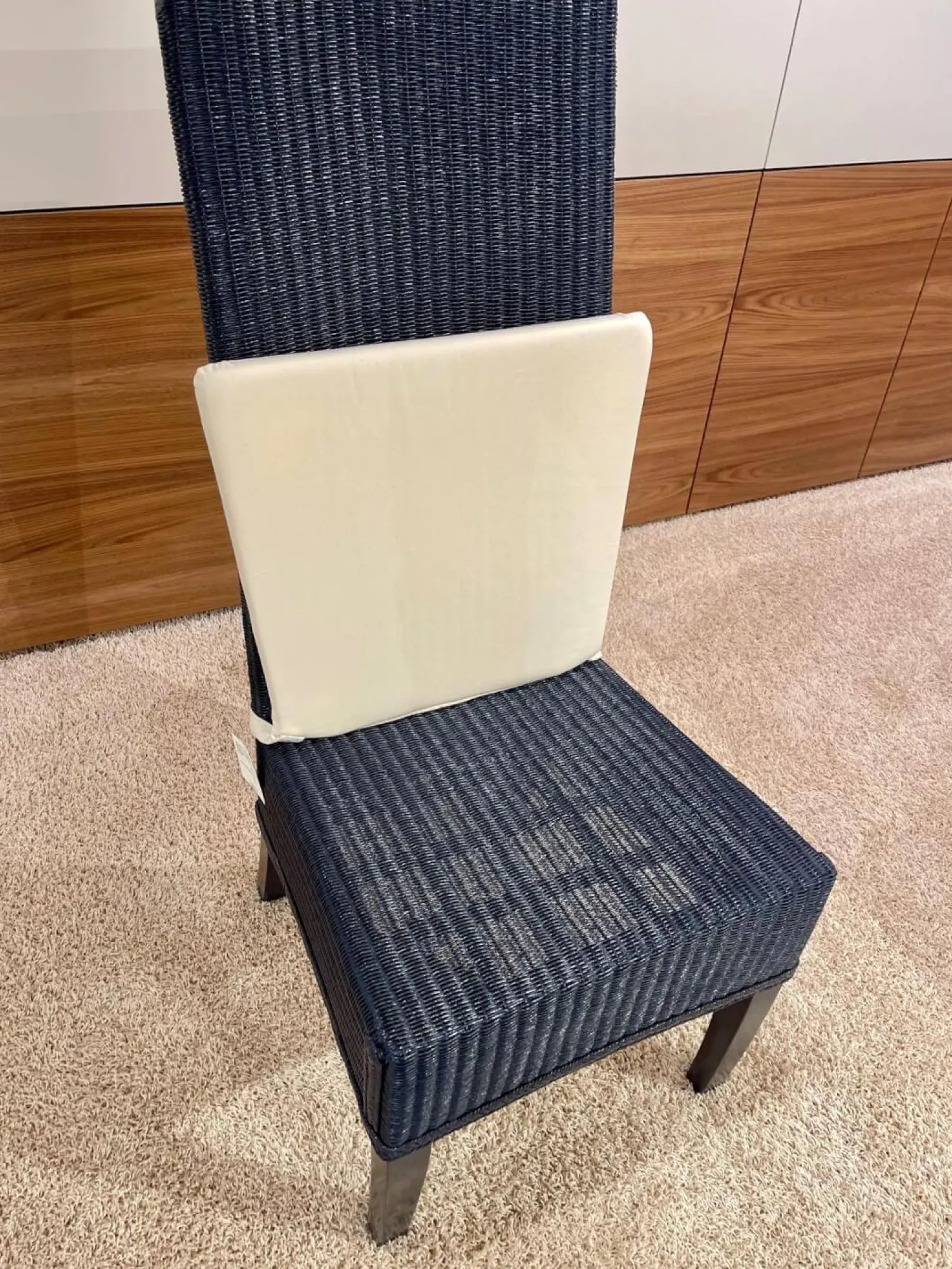 Krüger & Krüger Einzelstühle|Stuhl Lloyd Loom Jock Metalldrahtgestell Mit Kraftpapierumwickelung Blau Mit Kissen Naturweiß Weiß