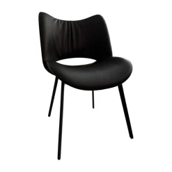 Poltrona Frau Einzelstühle|Stuhl Nice Pelle Leder 29 Ardesia Schwarz Gestell Stahl Schwarz Brüniert