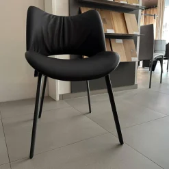 Poltrona Frau Einzelstühle|Stuhl Nice Pelle Leder 29 Ardesia Schwarz Gestell Stahl Schwarz Brüniert