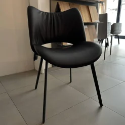 Poltrona Frau Einzelstühle|Stuhl Nice Pelle Leder 29 Ardesia Schwarz Gestell Stahl Schwarz Brüniert