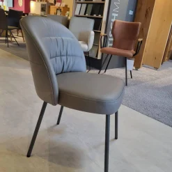 Rolf Benz Einzelstühle|Stuhl Noa 690 Leder 36 Mittel Quarzgrau Füße Umbragrau Lackiert