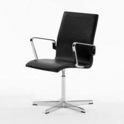 Fritz Hansen Bürostühle|Einzelstühle|Stuhl Oxford 3271C Leder Schwarz Gestell 5-Stern-Fuß Hochglanzverchromt