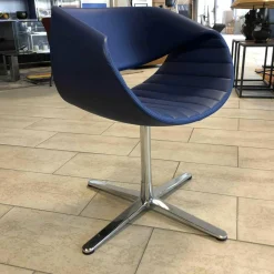 Dauphin Einzelstühle|Stuhl Perillo Leder Dunkelblau Kreuzfuß Verchromt